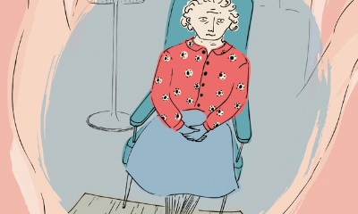 Illustrastion of older woman in an arhchair