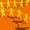 Paper cut outs of hand-holding people