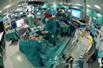An operation or surgery in a hospital under way