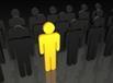 graphic depicting yellow man standing out in the crowd