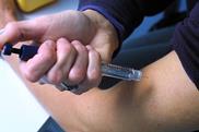 Diabetic insulin injection into arm