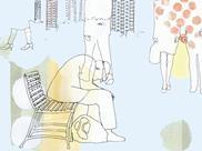 Illustration of people walking in a park