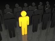 graphic depicting yellow man standing out in the crowd