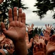 Raised hands at a festival