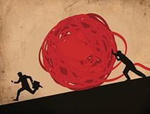 A cartoon of a ball of red tape