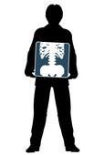 Patient holding chest x-ray board