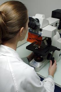 A woman using a mircoscope