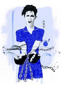 Illustration of a nurse in handcuffs