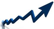 A blue arrow sharply rising