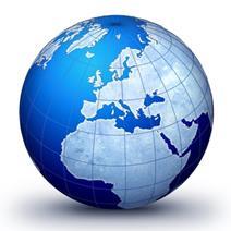 A blue graphic of the planet earth