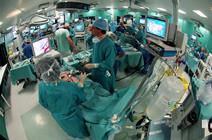 An operation or surgery in a hospital under way