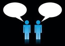 Graphic of two people with speech bubbles